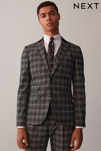 Grey Slim Fit Trimmed Check Suit Jacket (D49863) | £99