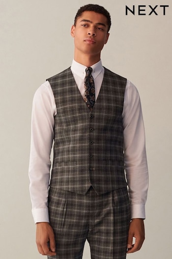 Grey Slim Fit Trimmed Check Suit: Waistcoat (D49865) | £50