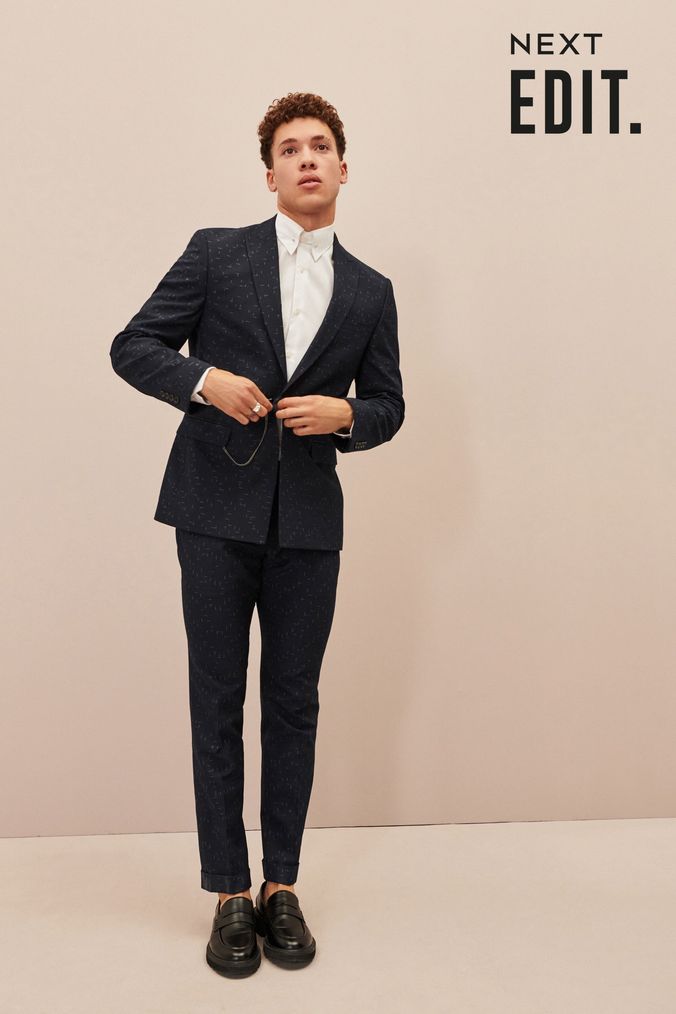 Navy Blue EDIT Slub Texture Slim Fit Suit: Jacket (D49895) | £89