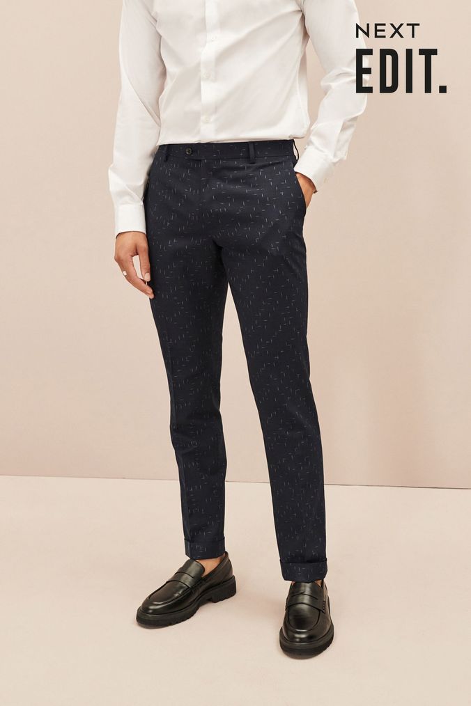 Navy Blue EDIT Slub Texture Slim Fit Suit: Trousers (D49896) | £45