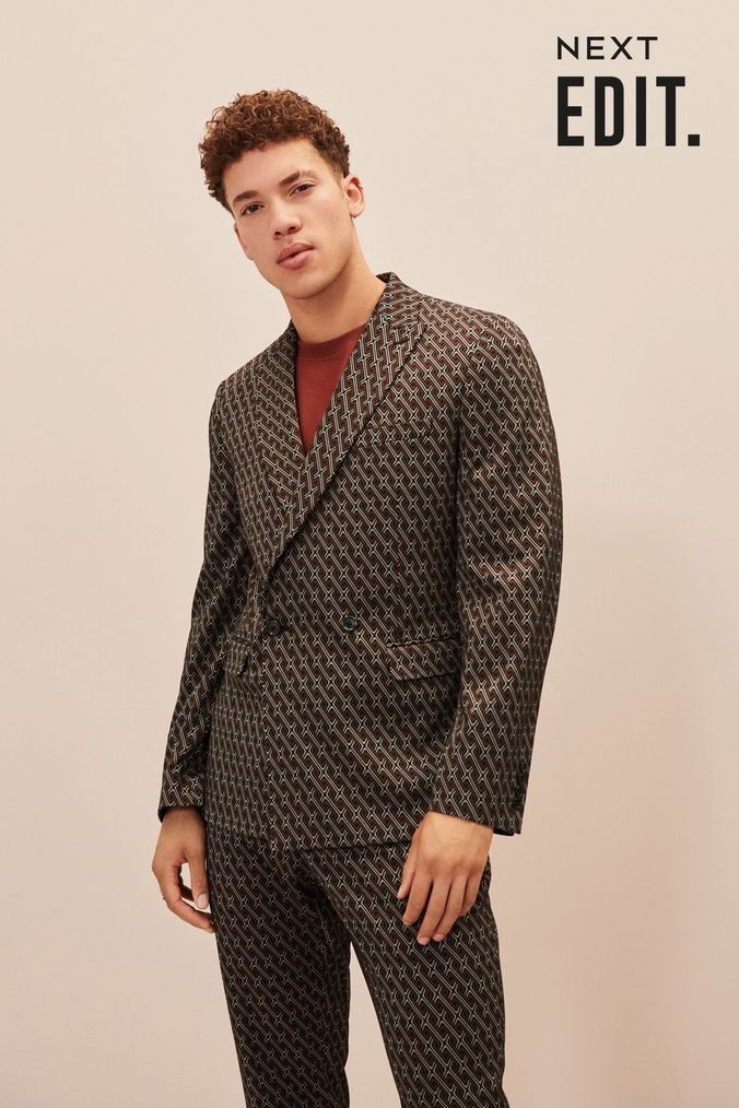 Brown EDIT Geometric Slim Fit Suit (D49897) | £89