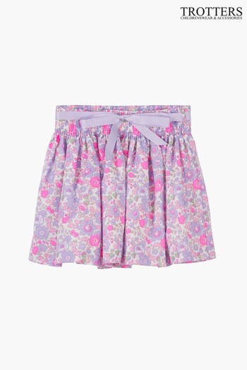Trotters London Purple Liberty Print Betsy Cotton Ribbon Skirt (D49923) | £31 - £33