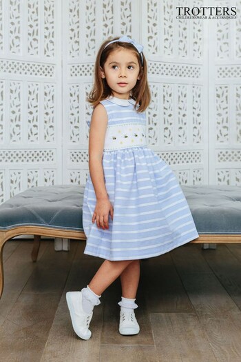 Trotters London Blue Daisy And Bee Smocked Dress (D49930) | £70 - £76