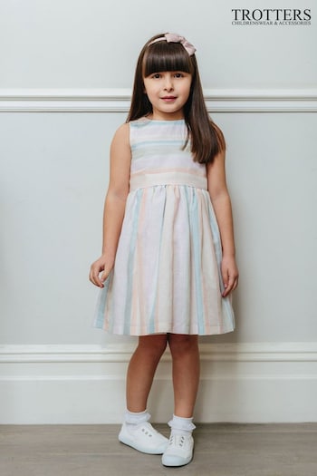 Trotters London Pastel Rainbow Stripe Sofia Dress (D49934) | £64 - £70