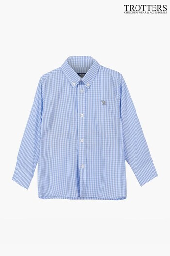 Trotters London Blue Gingham Thomas Cotton Shirt (D49935) | £48 - £52