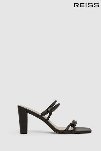 Reiss Black Emmy Leather Strappy Block Heels (D49986) | £168