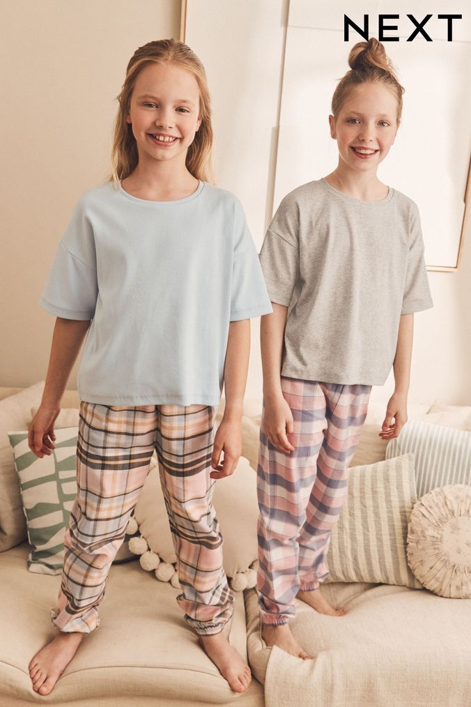 Blue/Grey Woven Check Pyjamas 2 Packs (3-16yrs) (D50042) | £28 - £38
