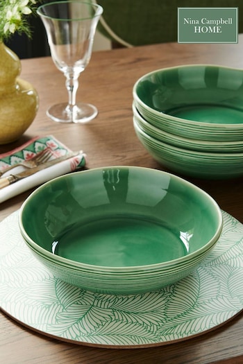 Nina Campbell Set of 4 Green Meadow Pasta Bowls Set of 4 Pasta Bowls (D50045) | £45