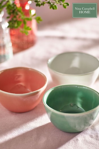 Nina Campbell Set of 3 White Pink and Coral Meadow Nibble Bowls (D50046) | £28