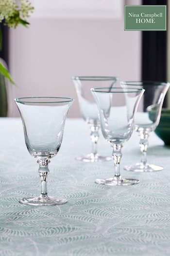 Nina Campbell Set of 4 Clear with Green Rim Meadow Wine Glasses (D50047) | £30