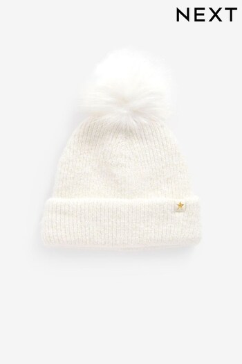 Ecru White Pom Pom Beanie Hat (3-16yrs) (D50074) | £6 - £9