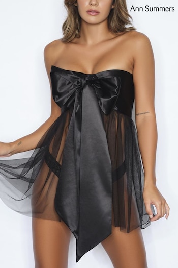 Ann Summers All Wrapped Up Black Satin Bow Dress (D50104) | £22