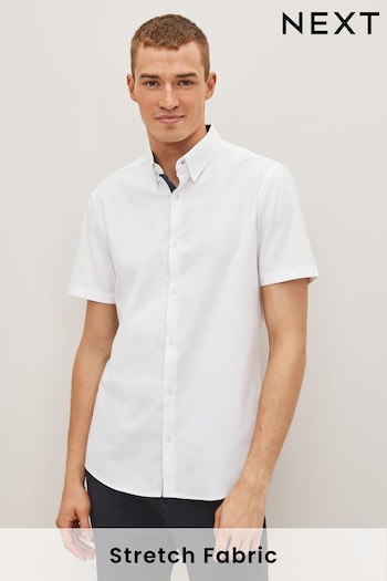 White Stretch Oxford Short Sleeve Shirt (D50106) | £28