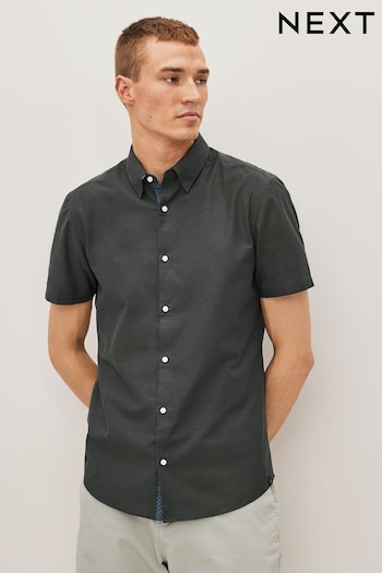 Charcoal Grey Stretch Oxford Short Sleeve Shirt (D50109) | £28