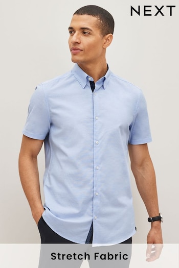 Light Blue Stretch Oxford Short Sleeve Shirt (D50111) | £28