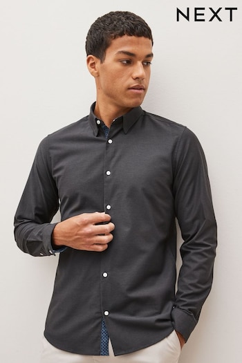 Charcoal Grey Stretch Oxford Long Sleeve Shirt (D50112) | £30