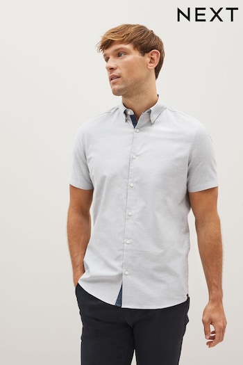 Light Grey Stretch Oxford Short Sleeve Shirt (D50115) | £28