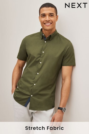 Green Stretch Oxford Short Sleeve Shirt (D50116) | £28