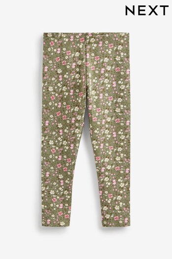 Khaki Green/Pink Ditsy Floral Leggings (3-16yrs) (D50117) | £5.50 - £10.50