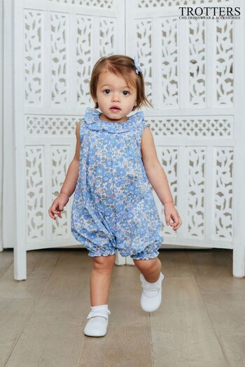 Trotters London Little Liberty Blue Betsy Willow Cotton Romper (D50158) | £60
