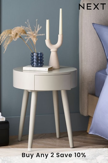 Natural Painted 1 Drawer Round Bedside Table (D50245) | £95