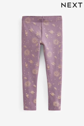 Heather Purple/Gold Celestial Butterfly Printed Leggings (3-16yrs) (D50276) | £5 - £10