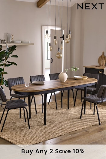 Dark Natural Bronx Oak Effect 6 to 8 Seater Extendable Pill Shape Dining Table (D50351) | £475