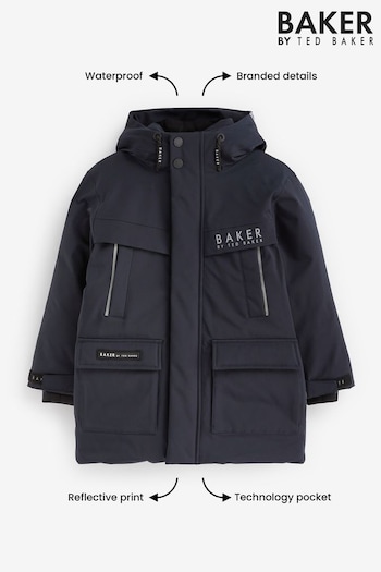 Baker by Ted Baker Navy Waterproof Parka Coat (D50468) | £80 - £88