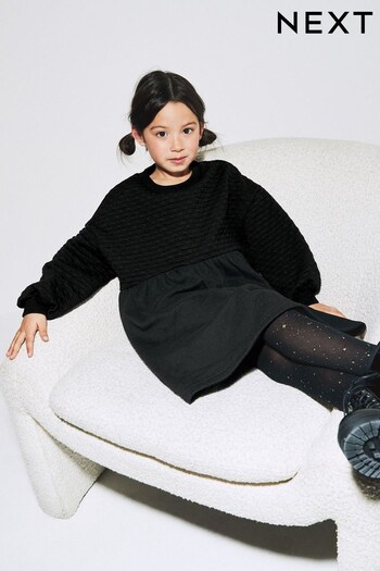 Black Quilted Cosy Long Sleeve Dress (3-16yrs) (D50590) | £15 - £20