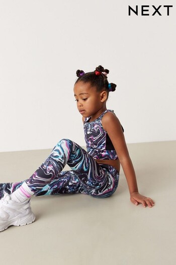 Pink/Blue/Black Marble Swirl Sports avis Leggings (3-16yrs) (D50713) | £11 - £16