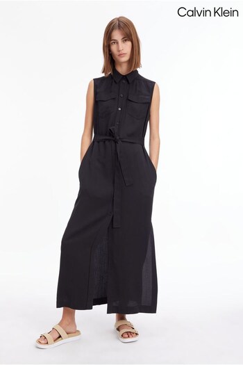 Calvin Messenger Klein Tencel Sleeveless Black Shirt Dress (D50720) | £200