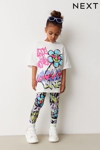 Black/White Graffiti T-Shirt And Leggings Set (3-16yrs) (D50787) | £18 - £24