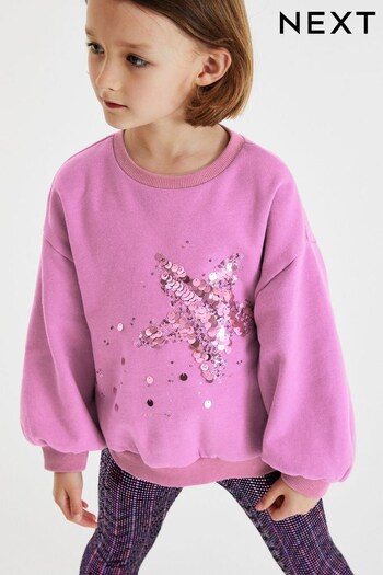 Pink Sequin Star Sequin Crew Sweatshirt Top (3-16yrs) (D50846) | £14 - £19