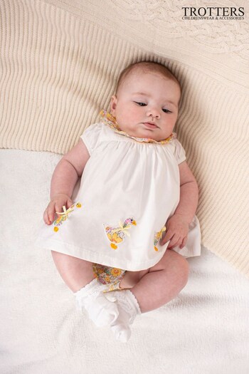 Trotters London Little Liberty Yellow Betsy Cotton My First Duck Dress (D50886) | £65