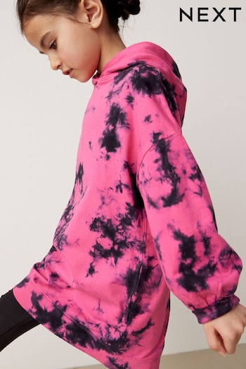 Black/Pink Tie Dye Longline Hoodie (3-16yrs) (D50894) | £17 - £22