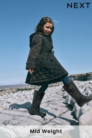 Black Shower Resistant Quilted Trench Coat (3-16yrs) (D50903) | £37 - £47