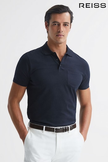 Reiss Navy Austin Short Sleeve caratterizzata Polo T-Shirt (D50930) | £68