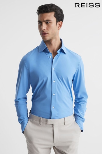 Reiss Soft Blue Voyager Slim Fit Button-Through Travel Shirt (D51011) | £128