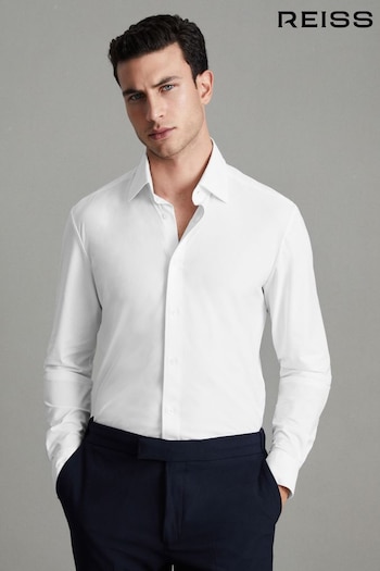 Reiss White Voyager Slim Fit Button-Through Travel Shirt (D51012) | £128