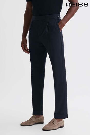 Reiss Navy Thom Adjustable Tapered Trousers with Turn-Ups (D51024) | £128
