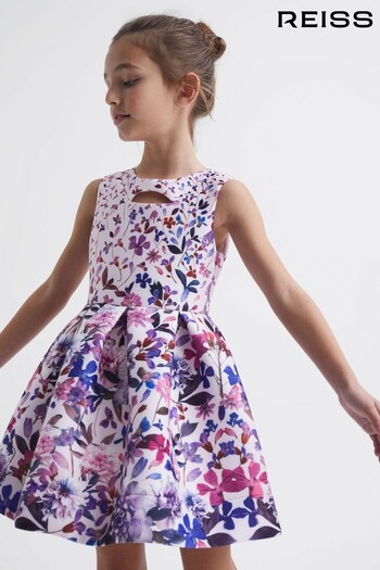 Reiss Lilac Heidi Junior Printed Cut-Out Dress (D51055) | £50