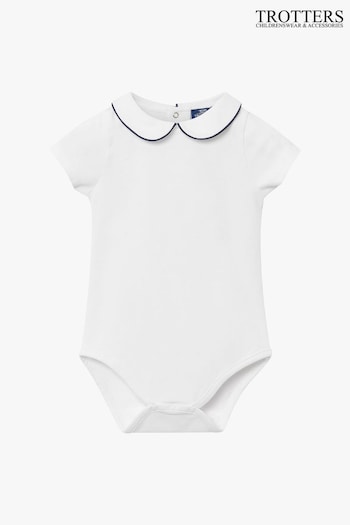 Trotters London Little White/Navy Milo Piped Body (D51182) | £26