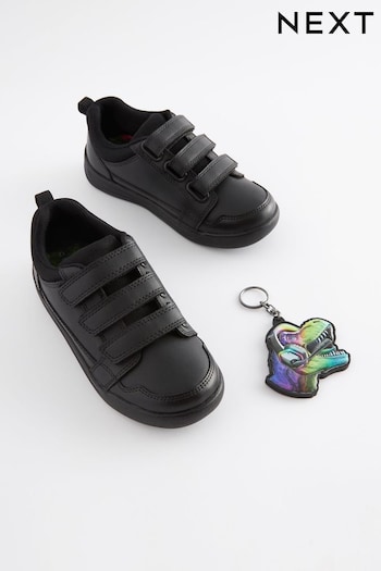 Black Dinosaur School Strap Touch Fastening Shoes (D51191) | £20 - £29