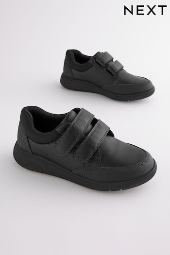 Black School Strap Touch Fasten punch-hole Shoes (D51386) | £28 - £34
