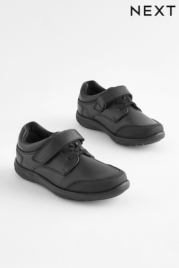 Black Wide Fit (G) School Leather Elastic Lace Shoes (D51392) | £30 - £44