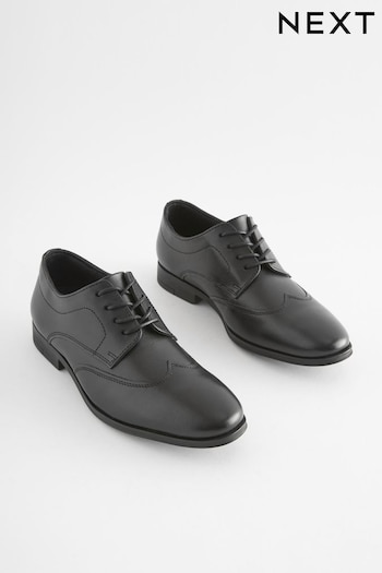 Black School Leather Wing Cap Shoes (D51395) | £32 - £41