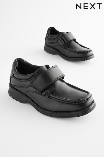 Black Standard Fit (F) Leather Touch Fastening School Shoes (D51404) | £32 - £39