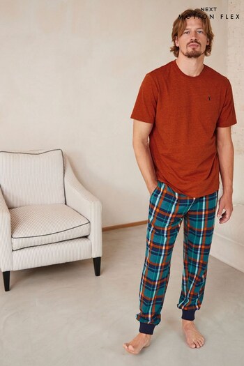 Orange/Green Check Motionflex Cosy Cuffed Pyjamas Set (D51515) | £28