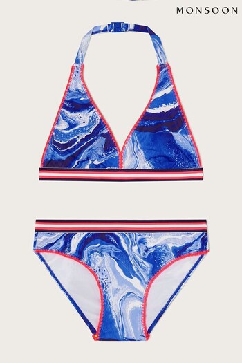 Monsoon Blue Marble Trim Triangle Bikini Set (D51602) | £20 - £22