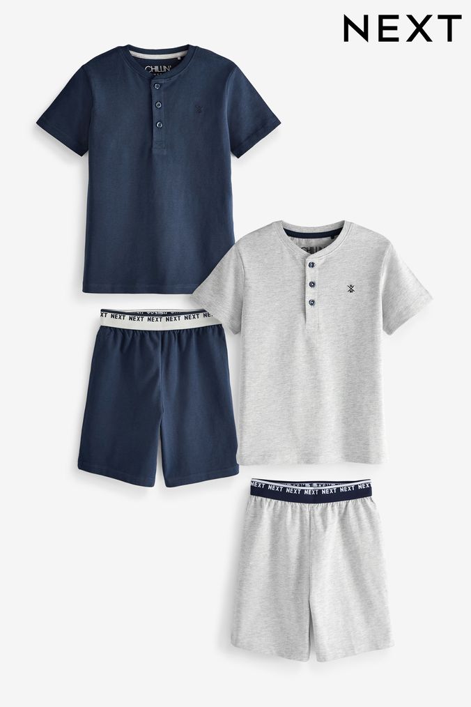 Blue/Grey Plain Short Pyjamas 2 Pack (3-16yrs) (D51682) | £20 - £28